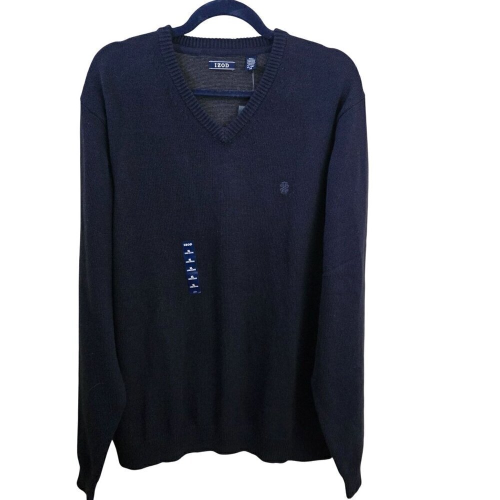 Izod NWT 2000 Natural Stretch Classic V Neck Navy Cotton Blend Sweater Size XL